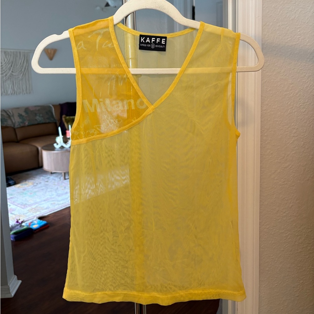 KAFFE Yellow Sheer Sleeveless Top